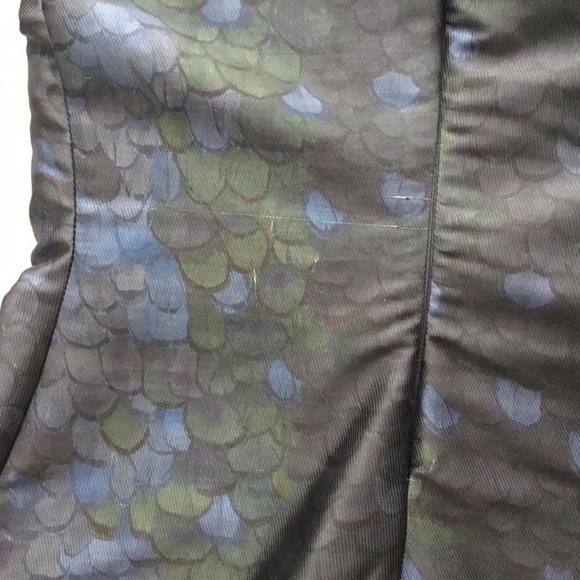 Jijil Italian Brand Jacquard Peacock / Scales Green and Blue Fitted Dress XS fit - Picture 11 of 12